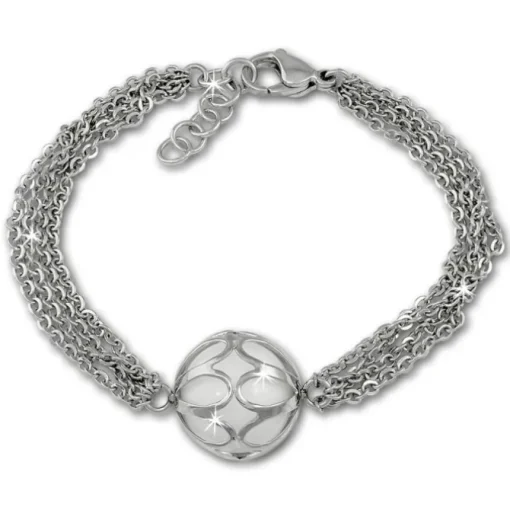 Amello Armband Anhänger Kugel mit Achat weiß Edelstahlschmuck ESAY02W