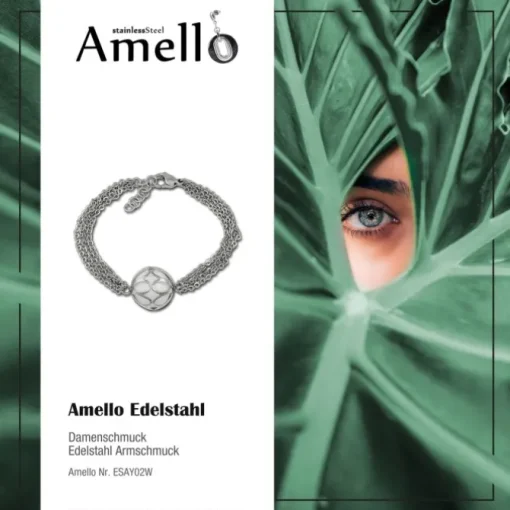 Amello Armband Anhänger Kugel mit Achat weiß Edelstahlschmuck ESAY02W