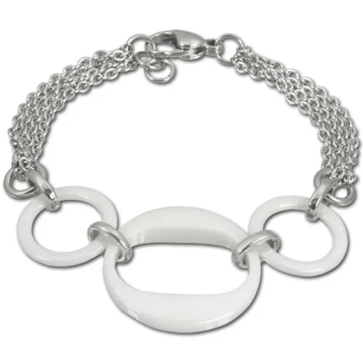 Amello Armband Keramik 3 Ringe weiß Damen Edelstahlschmuck ESAX05W