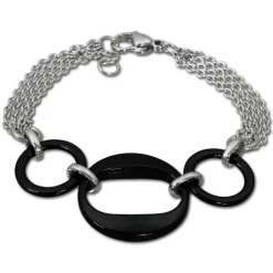 Amello Armband Keramik 3 Ringe schwarz Damen Edelstahlschmuck ESAX05S