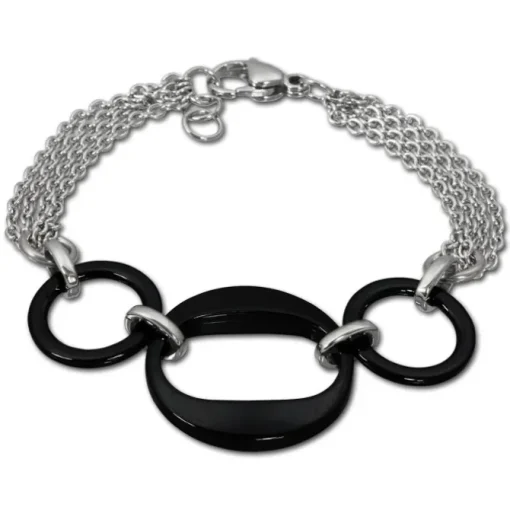 Amello Armband Keramik 3 Ringe schwarz Damen Edelstahlschmuck ESAX05S
