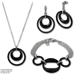 Amello Armband Keramik 3 Ringe schwarz Damen Edelstahlschmuck ESAX05S