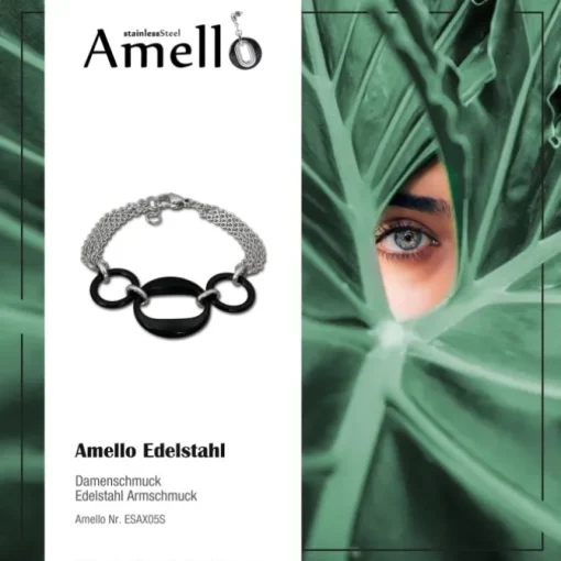 Amello Armband Keramik 3 Ringe schwarz Damen Edelstahlschmuck ESAX05S