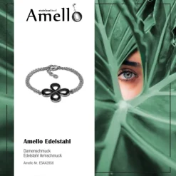 Amello Armband Keramik Blume schwarz Damen Edelstahlschmuck ESAX28S8
