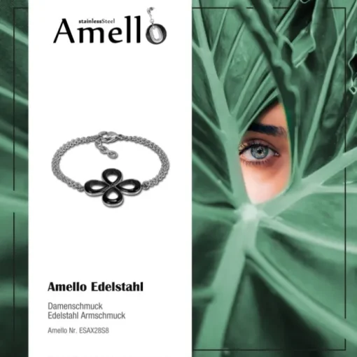 Amello Armband Keramik Blume schwarz Damen Edelstahlschmuck ESAX28S8