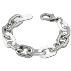 Amello Armband Keramik grobe Glieder weiß Damen Edelstahlschmuck ESAX19W1