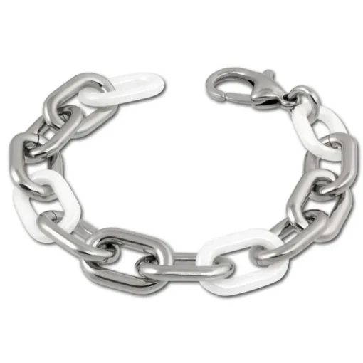 Amello Armband Keramik grobe Glieder weiß Damen Edelstahlschmuck ESAX19W1