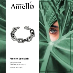 Amello Armband Keramik grobe Glieder schwarz Damen Edelstahlschmuck ESAX19S9