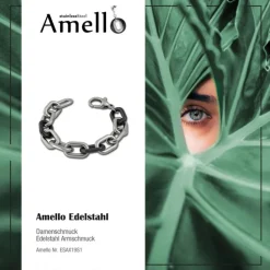 Amello Armband Keramik grobe Glieder schwarz Damen Edelstahlschmuck ESAX19S1