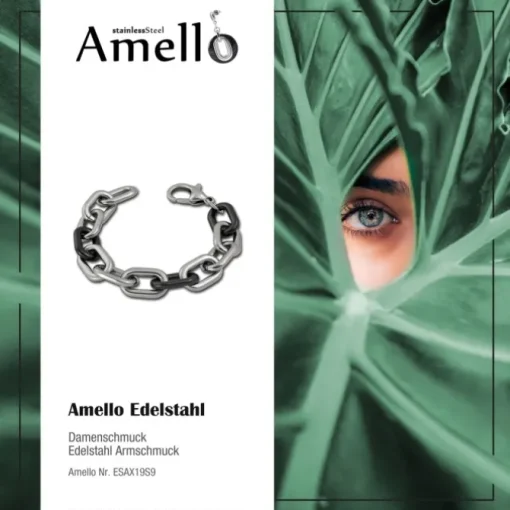 Amello Armband Keramik grobe Glieder schwarz Damen Edelstahlschmuck ESAX19S9