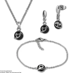 Amello Armband Keramik Herzchen schwarz Damen Edelstahlschmuck ESAX34S8