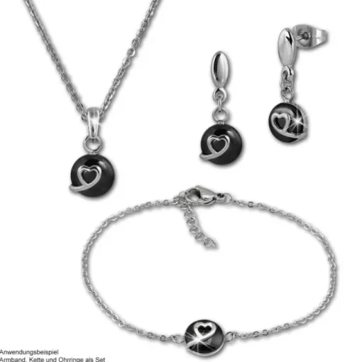 Amello Armband Keramik Herzchen schwarz Damen Edelstahlschmuck ESAX34S8