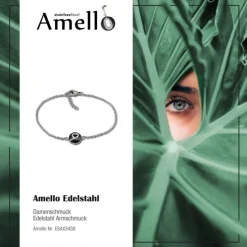 Amello Armband Keramik Herzchen schwarz Damen Edelstahlschmuck ESAX34S8
