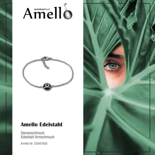 Amello Armband Keramik Herzchen schwarz Damen Edelstahlschmuck ESAX34S8