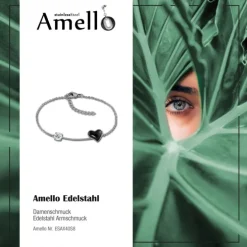 Amello Armband Keramik Herz Zirkonia schwarz Damen Edelstahlschmuck ESAX40S8