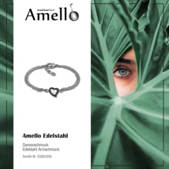 Amello Armband Keramik Herz schwarz Damen Edelstahlschmuck ESAX33S8