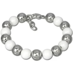 Amello Armband Keramik Kugeln weiß Damen Edelstahlschmuck ESAX12W