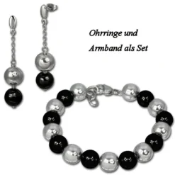 Amello Armband Keramik Kugeln schwarz Damen Edelstahlschmuck ESAX12S