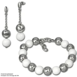 Amello Armband Keramik Kugeln weiß Damen Edelstahlschmuck ESAX12W