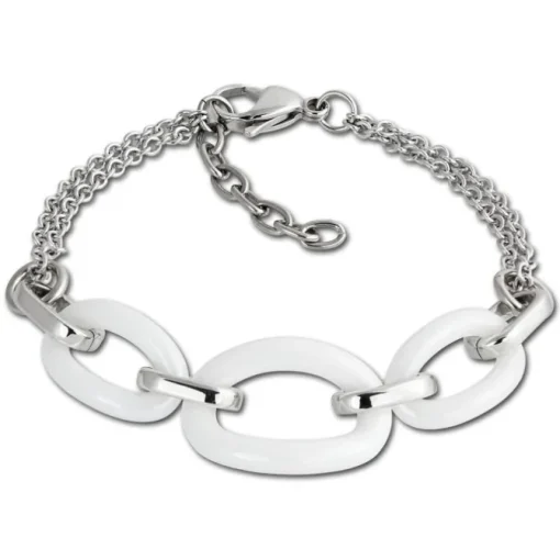 Amello Armband Keramik Ovale weiß Damen Edelstahlschmuck ESAX16W