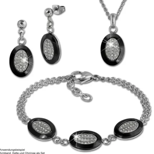 Amello Armband Keramik Oval schwarz Zirkonia Damen Edelstahlschmuck ESAX32S8