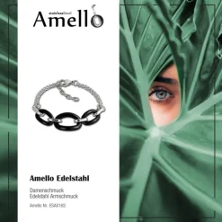 Amello Armband Keramik Ovale schwarz Damen Edelstahlschmuck ESAX16S