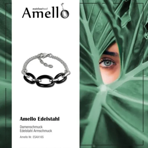 Amello Armband Keramik Ovale schwarz Damen Edelstahlschmuck ESAX16S