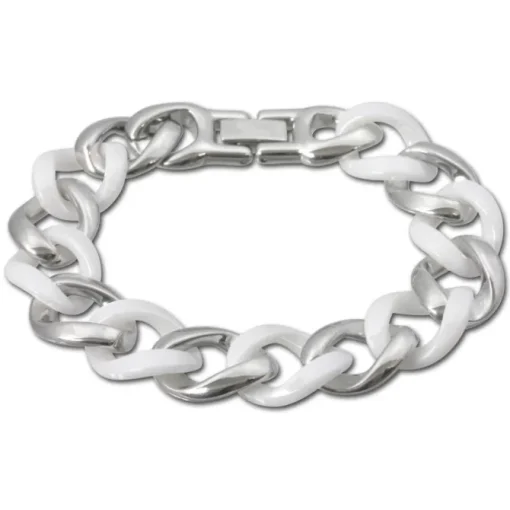 Amello Armband Keramik Panzer weiß Damen Edelstahlschmuck ESAX10W