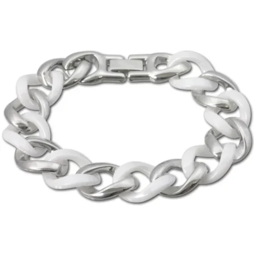 Amello Armband Keramik Panzer weiß Damen Edelstahlschmuck ESAX18W0