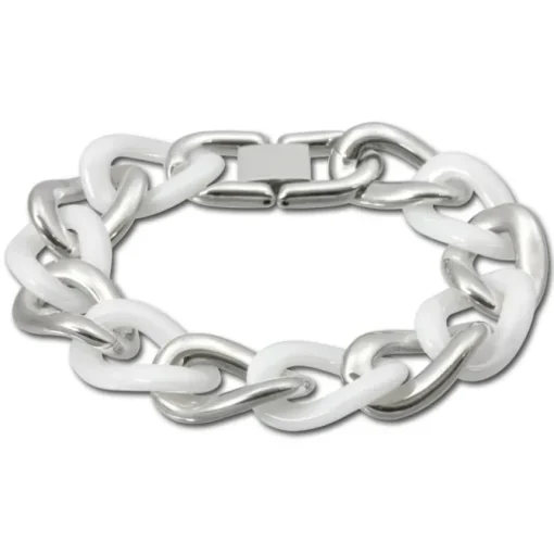 Amello Armband Keramik Panzer Big weiß Damen Edelstahlschmuck ESAX21W0