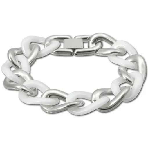 Amello Armband Keramik Panzer Big weiß Damen Edelstahlschmuck ESAX06W
