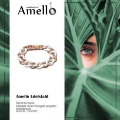 Amello Armband Keramik Panzer weiß rosevergoldet Edelstahlschmuck ESAX20W0
