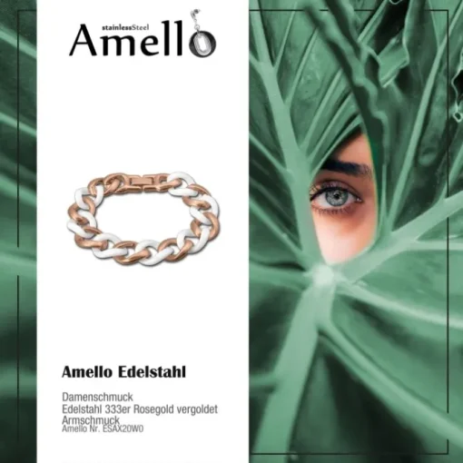 Amello Armband Keramik Panzer weiß rosevergoldet Edelstahlschmuck ESAX20W0
