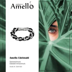 Amello Armband Keramik Panzer schwarz Damen Edelstahlschmuck ESAX18S0