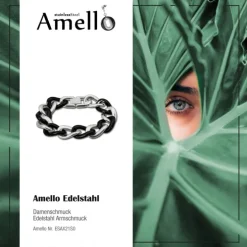 Amello Armband Keramik Panzer schwarz Damen Edelstahlschmuck ESAX21S0
