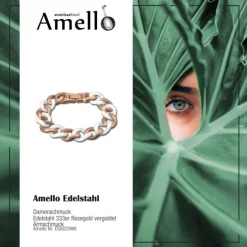 Amello Armband Keramik Panzer weiß rosevergoldet Edelstahlschmuck ESAX20W8