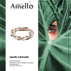 Amello Armband Keramik Panzer weiß rosevergoldet Edelstahlschmuck ESAX22W0