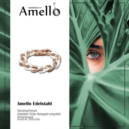 Amello Armband Keramik Panzer weiß rosevergoldet Edelstahlschmuck ESAX22W0