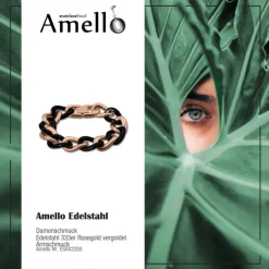 Amello Armband Keramik Panzer schwarz rosevergoldet Edelstahlschmuck ESAX22S0