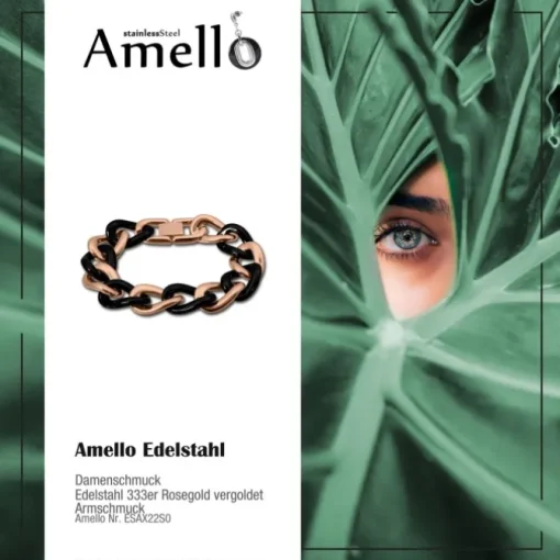 Amello Armband Keramik Panzer schwarz rosevergoldet Edelstahlschmuck ESAX22S0