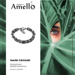 Amello Armband Keramik Ringe schwarz Damen Edelstahlschmuck ESAX39S8