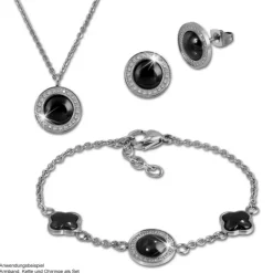 Amello Armband Keramik Rund schwarz Zirkonia Damen Edelstahlschmuck ESAX30S8