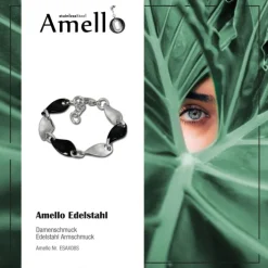 Amello Armband Keramik Welle schwarz Damen Edelstahlschmuck ESAX08S