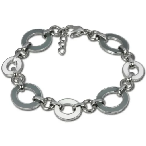 Amello Armband Oval Emaille grau/weiß Damen Edelstahlschmuck ESAG01K