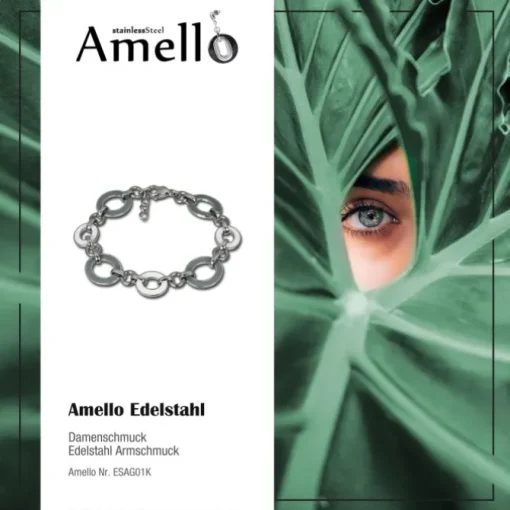 Amello Armband Oval Emaille grau/weiß Damen Edelstahlschmuck ESAG01K