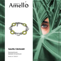 Amello Armband Oval Emaille gelb/weiß Damen Edelstahlschmuck ESAG01Y