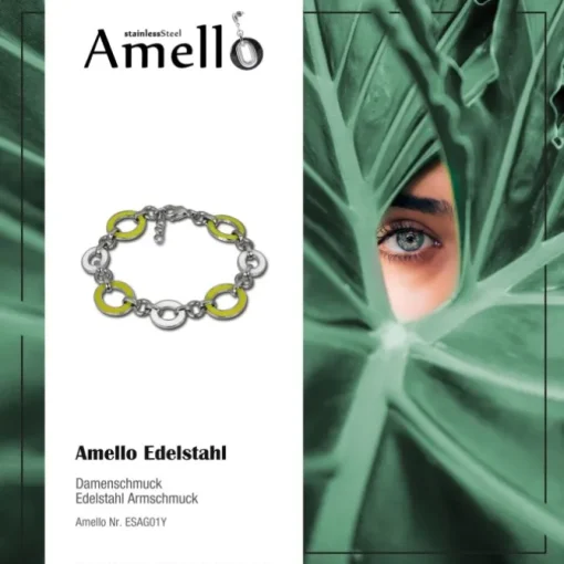 Amello Armband Oval Emaille gelb/weiß Damen Edelstahlschmuck ESAG01Y