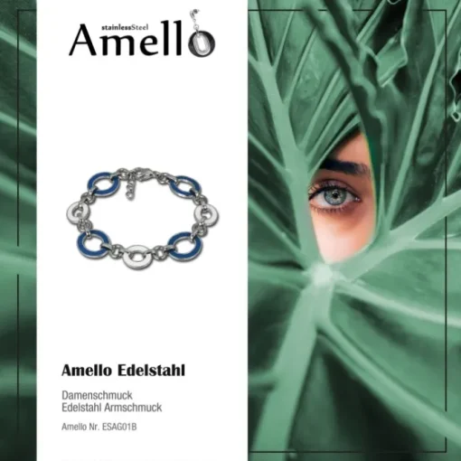Amello Armband Oval Emaille blau/weiß Damen Edelstahlschmuck ESAG01B