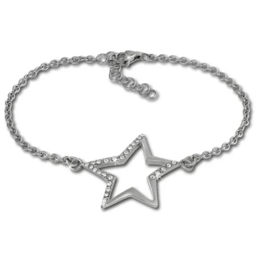 Amello Armband Stern Zirkonia weiß 18,5cm Damen Edelstahlschmuck ESAX23W8