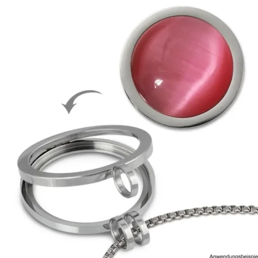 Amello Coin Cat Eye pink für Coinsfassung 25mm Edelstahlschmuck ESC741P